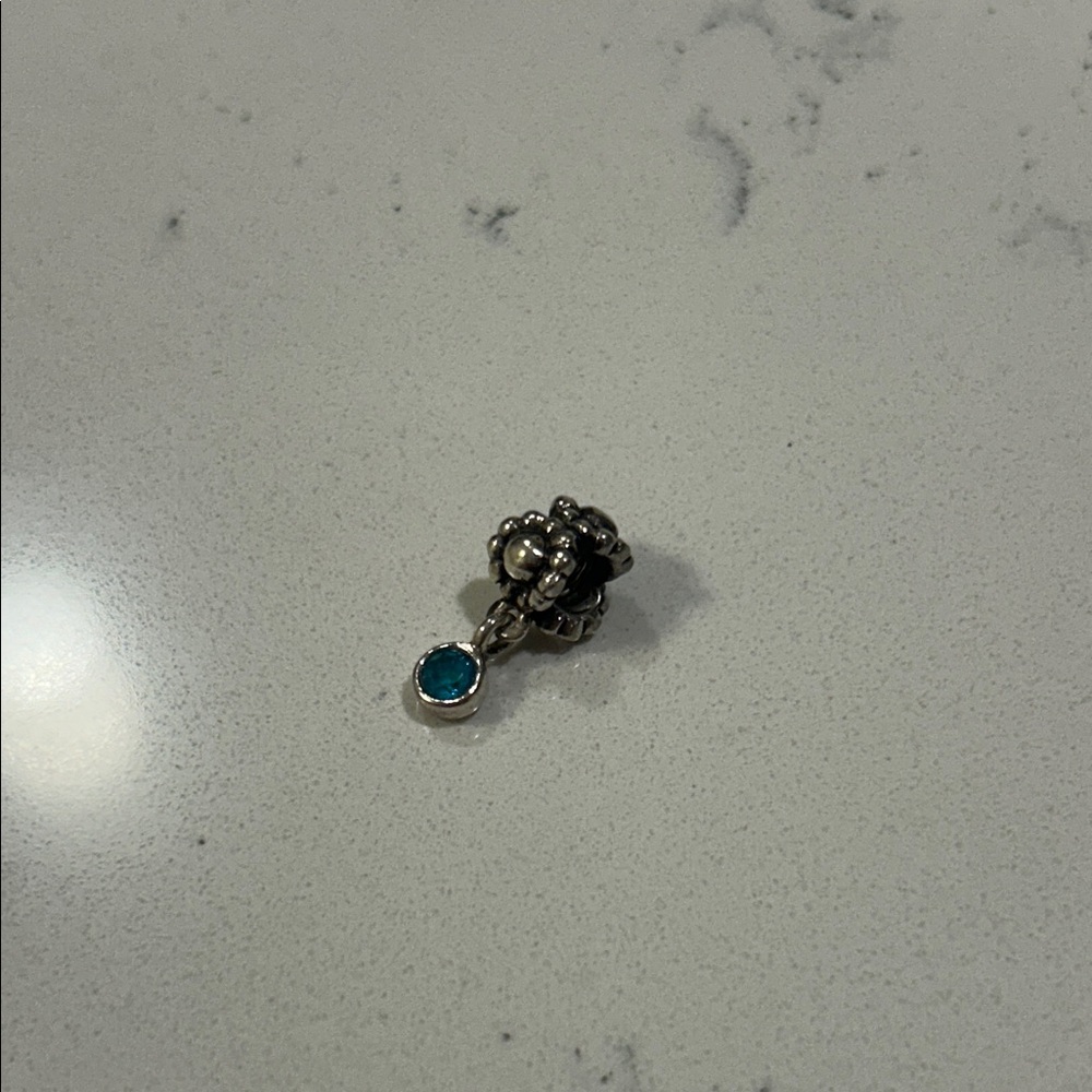 Elegant Silver Flower Bead with Blue Dangle Charm